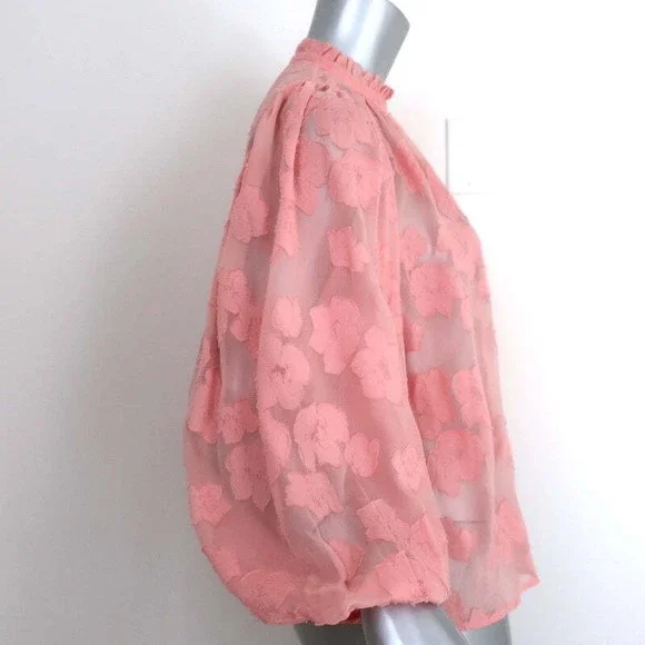 Ulla Johnson Blouse Sandrine Pink Floral Fil Coupe Size 2 Long Sleeve Top - Picture 4 of 8